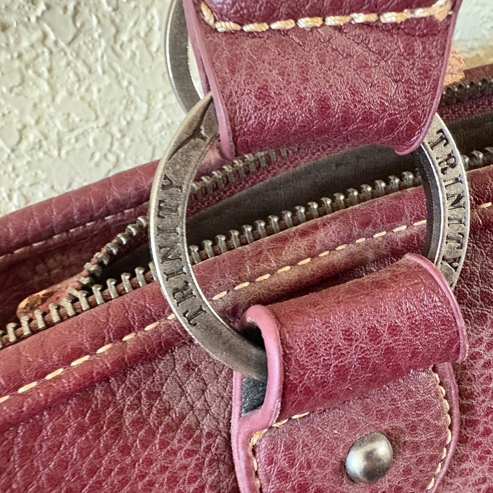 Trinity Ranch Tooled Wine Red Leather Handbag - image 4